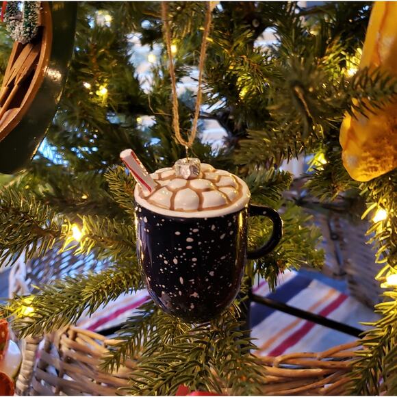 Hot Chocolate Cocoa Mug Ornament Mini Marshmallows Peppermint Stick - Picture 4 of 4